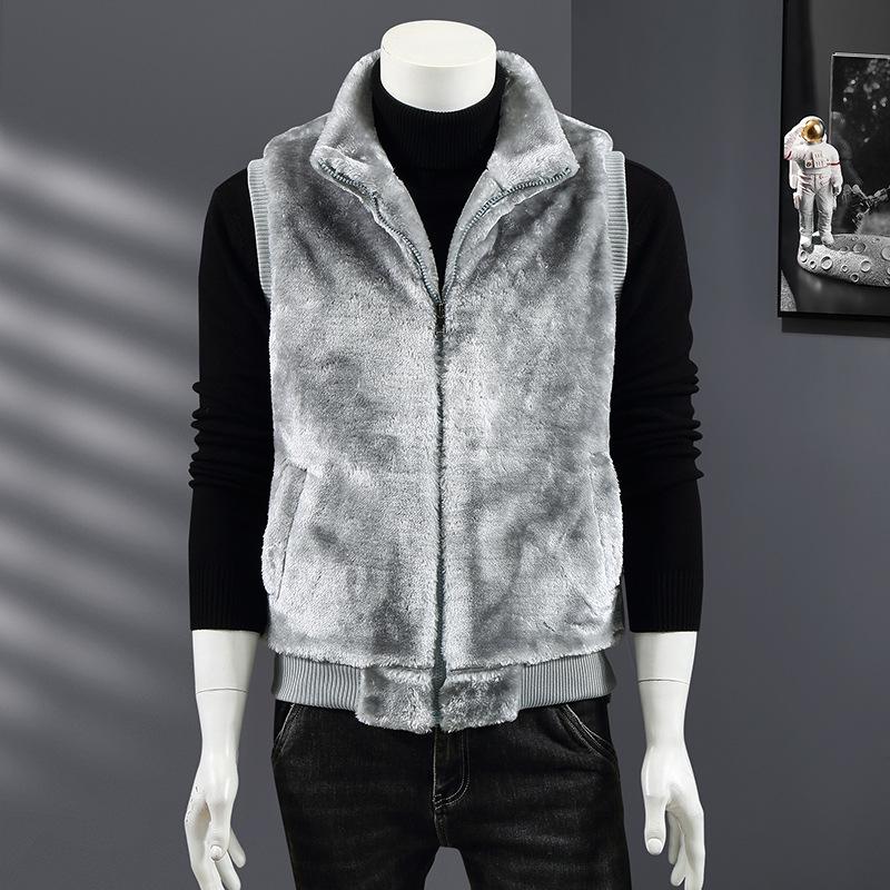 Gilet di Peluche da Uomo Autunno e Inverno Leggera Lussuosità Collo Rialzato Caldo Gilet di Cotone Capo Esterno Imitazione Pelliccia di Coniglio Pelliccia di Vison