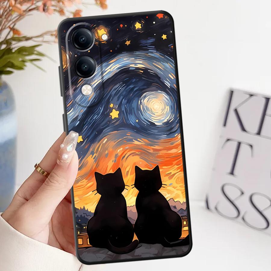 Starry Sky Cat Cartoon Case for Vivo Y75 Y81 Y51S Y78 V29 V21E V23 V25 V30 Y50 Y95 Y52S Y93 Y53S Y71 Y91 V27 Soft Back Phone