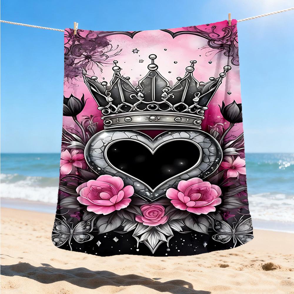 

1pc Crown Heart Floral Decor Outdoor Flannel Blanket Soft All Season Polyester Throw , Perfect for Picnics & Travel , Picnic Accessory 80x120cm