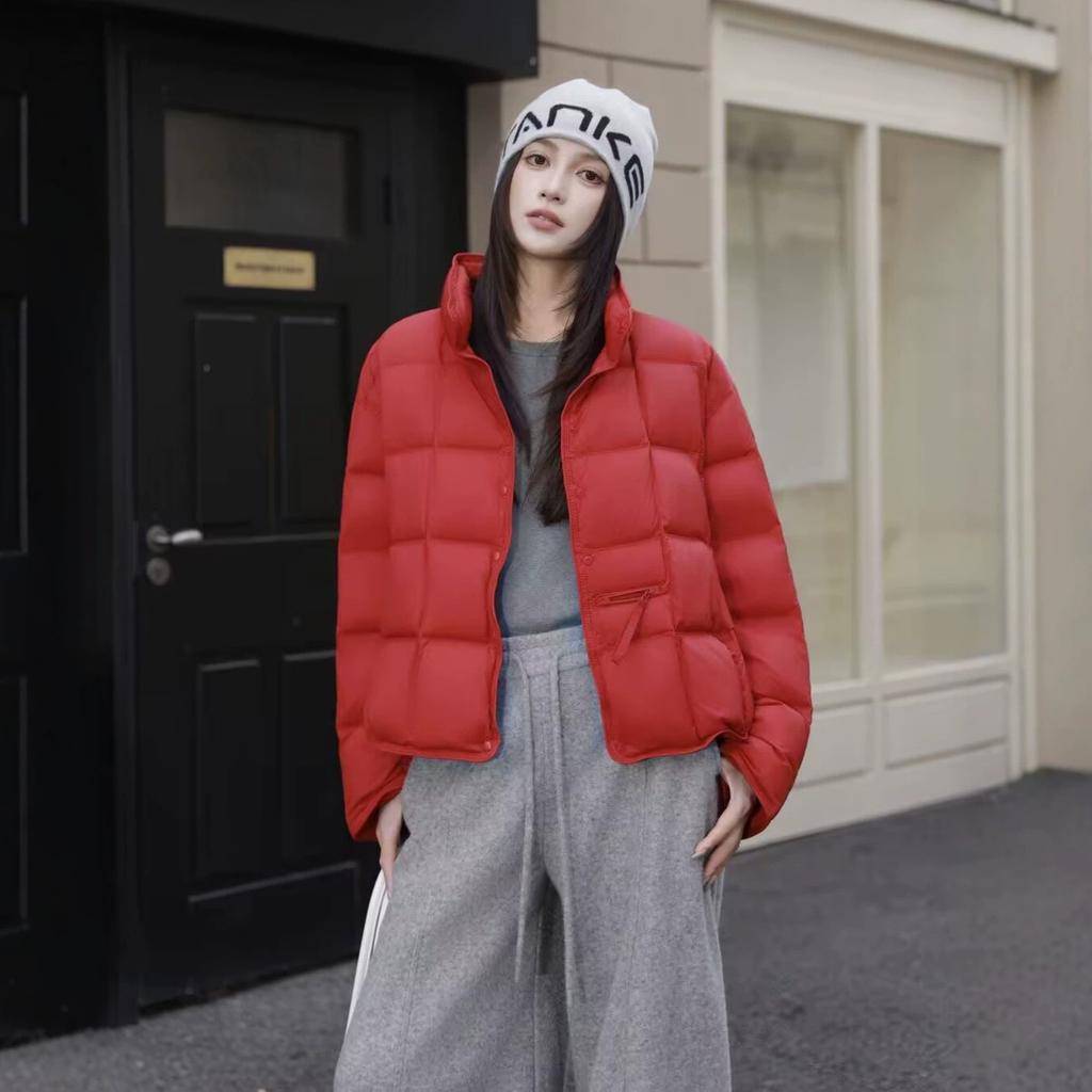 Winter new minimalist versatile and thin white duck down jacket for women's small short round neck down jacket
