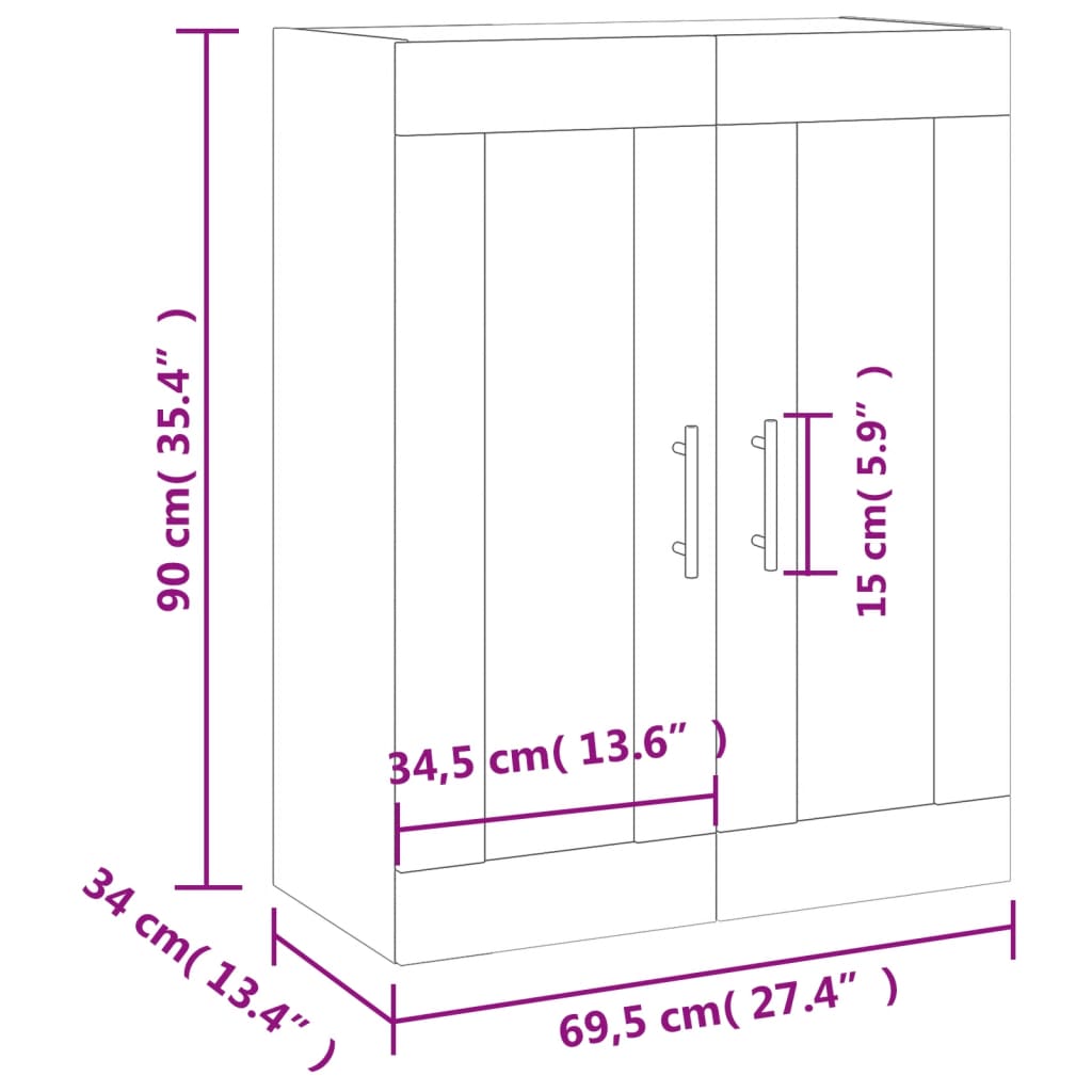 Wall Mounted Cabinet Grey Sonoma 69.5 x 34 x 90 cm