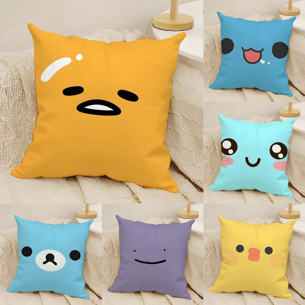Fun Emoji Print Pillow Case Natural Linen DoubleSided Printing Sofa Home Decor Cushion Cover