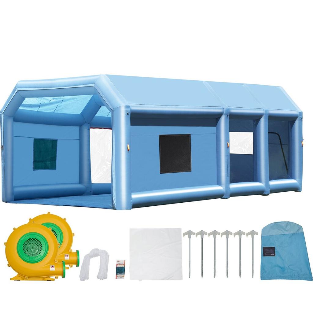 Aufblasbare Lackierkabine, 32,8 x 21 x 14,8 Fuß Aufblasbare Spritzkabine, mit leistungsstarken Gebläsen von 1100W+750W und Luftfiltersystem, Tragbare Autolackierkabine