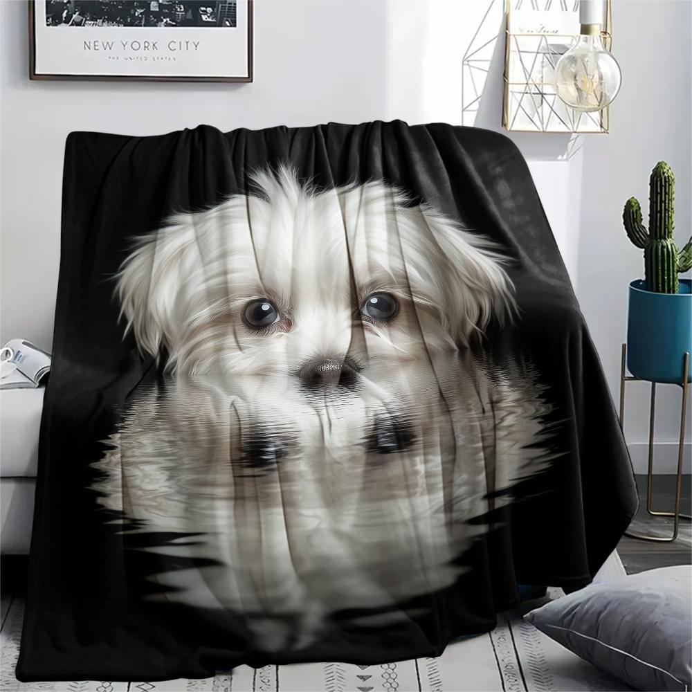 Black Maltese dog,pattern Flannel Blanket, High quality Comfortable for All Seasons, Home Decor, Warmth and Comfort, Perfect for Gifts.