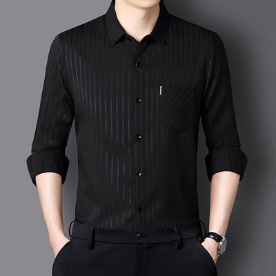 Autumn Men's Mulberry Silk Long-sleeved Shirt Casual Non-iron Breathable Anti-wrinkle Striped Middle-aged Shirt