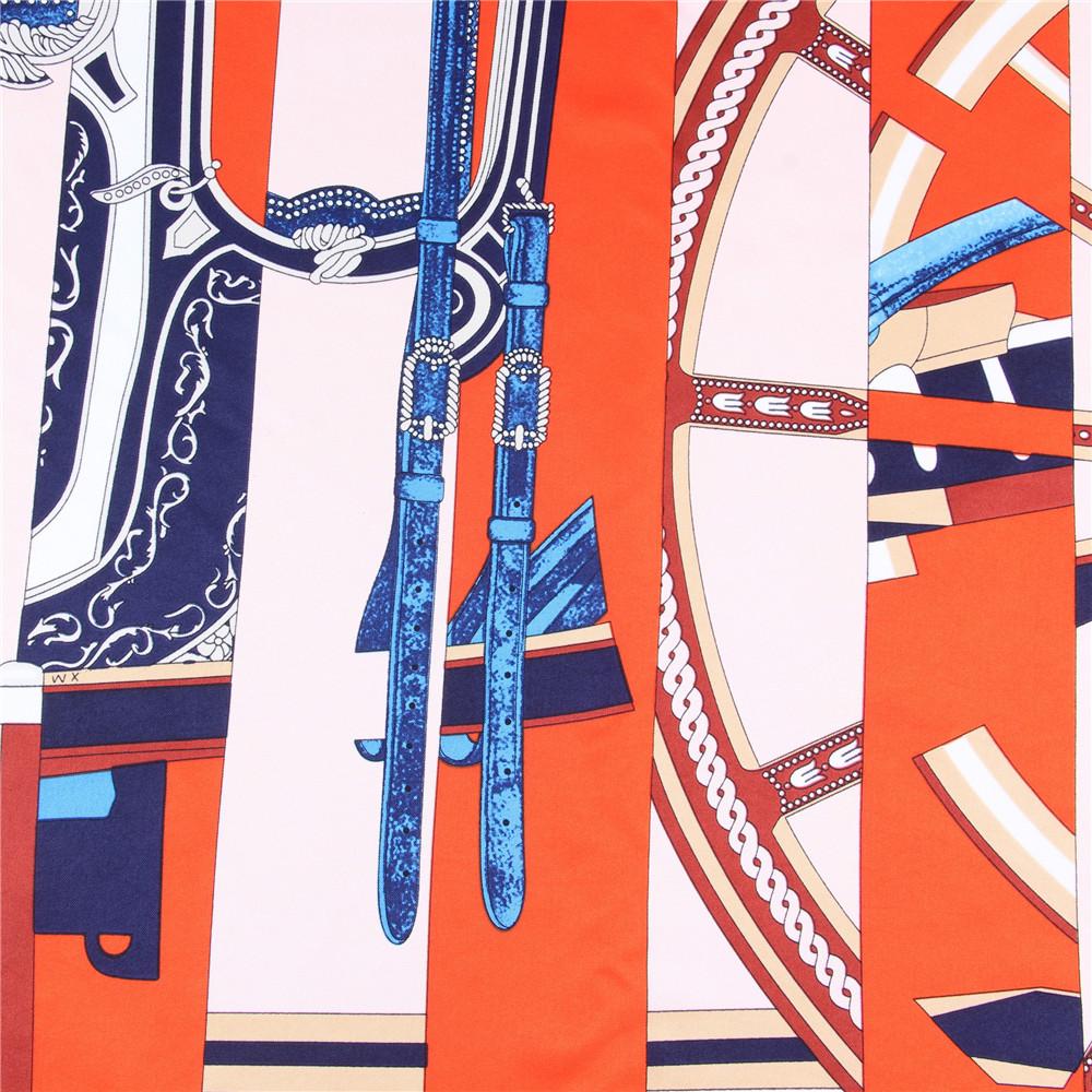 Cachecol de Twill de Seda Enrolado à Mão Mulher Estampa de Roda Cachecóis Quadrados Envoltórios Echarpes Enrolados Foulards Femme Bandana Hijabs de Seda 90CM