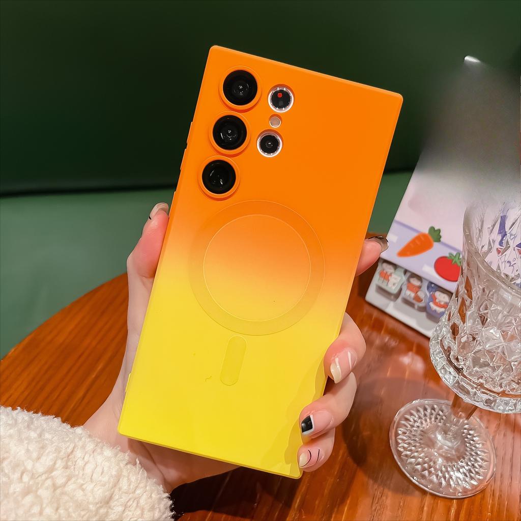 Geeignet für Samsung S25ultra Magnetische Handyhülle, Flüssige S24 Zweifarbiger Farbverlauf S22 mit Linsenfolie Weiche Schutzhülle