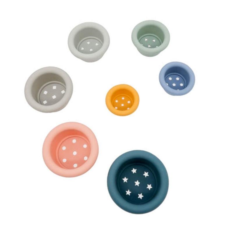 Hourglass Stacking Cup Water Playing Toys for Pools Bathtub Shower Interactive Toy for Baby 6M+ Early Learning 7Pieces