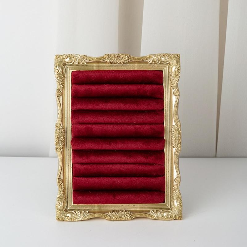 Suporte de Exibição de Joias Veludado Estilo Porta-Retrato Vintage Para Anéis Brincos e Pequenos Acessórios Com Múltiplas Opções de Cor