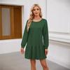 Women's Dress Autumn Winter Female Solid Round Neck Long Sleeve Loose Fashion Casual Simple Dress Women