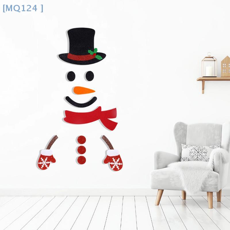 Christmas Door Window Stickers Felt Cloth Cartoon Snowman Santa Claus Elk Wall Sticker For Winter Xmas New Year Decoration Decal