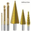 6pcs Titanium Coated Step Drill Bits 4 To 32mm Serrated Edge for Wood Metal Hole Expanding Grooving with Plastic Storage Case