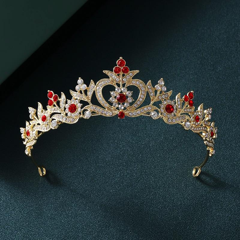 

Baroque Gold Color Red Crystal Tiaras And Crowns Rhinestone Bridal Diadem Crown Tiara For Women Wedding Hair Accessories Jewelry