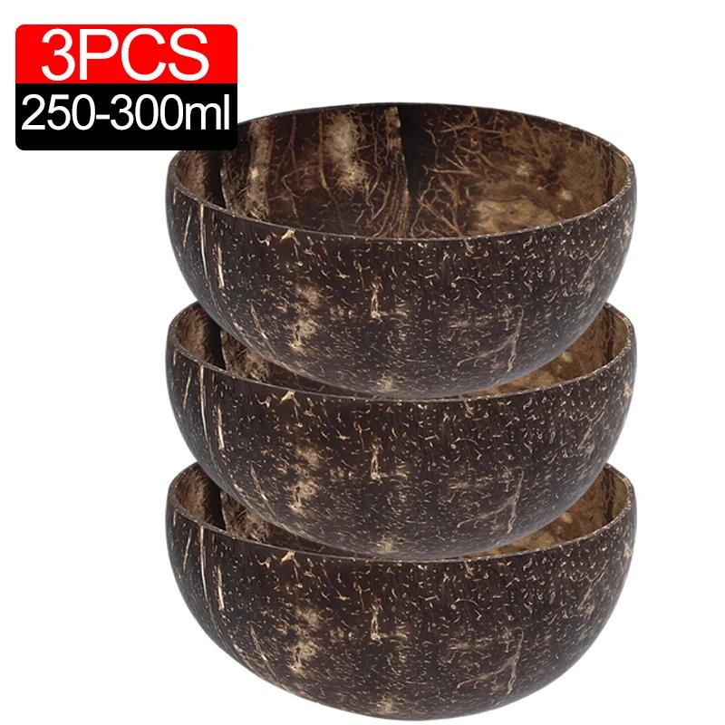 6/1PCS Natural Coconut Bowl Set Wooden Salad Ramen Bowl Coconut Wood Spoon Set Coco Smoothie Kitchen Tableware Coconut Bowl