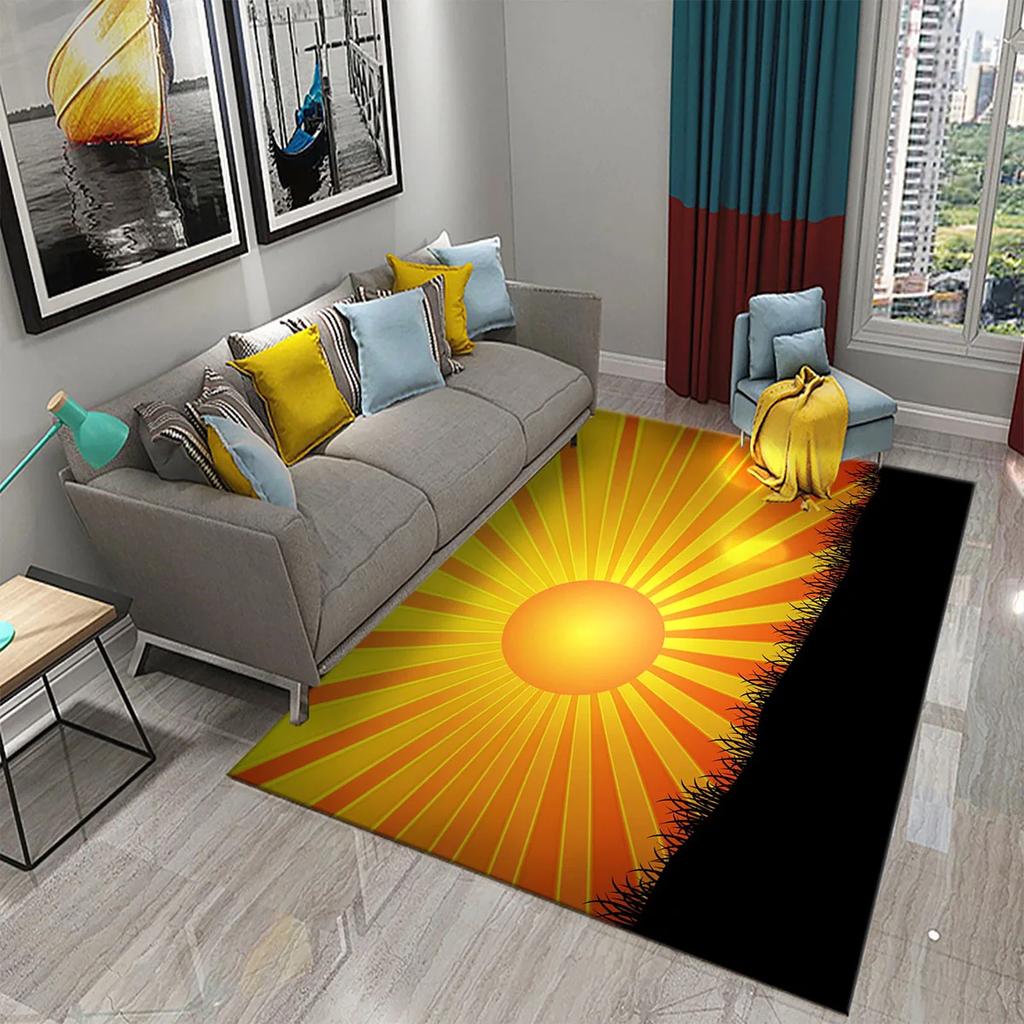 3D Colorful Cartoon Sunrise Carpet for Bathroom Entrance Non-Slip Mat Kitchen Living Room Kids Bedroom Decor Floor Carpet Rugs
