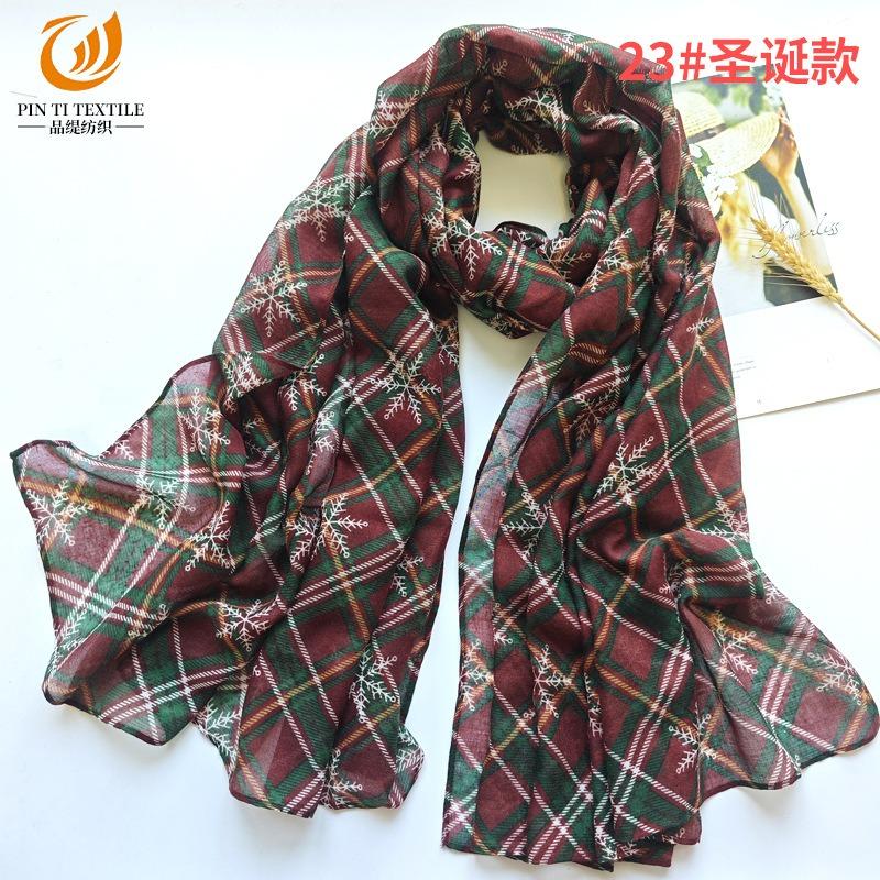 

Рождественский красно-зеленый шарф из балийской пряжи с принтом снеговика, средний и длинный, солнцезащитный пляжный шарф с узором 180*90cm