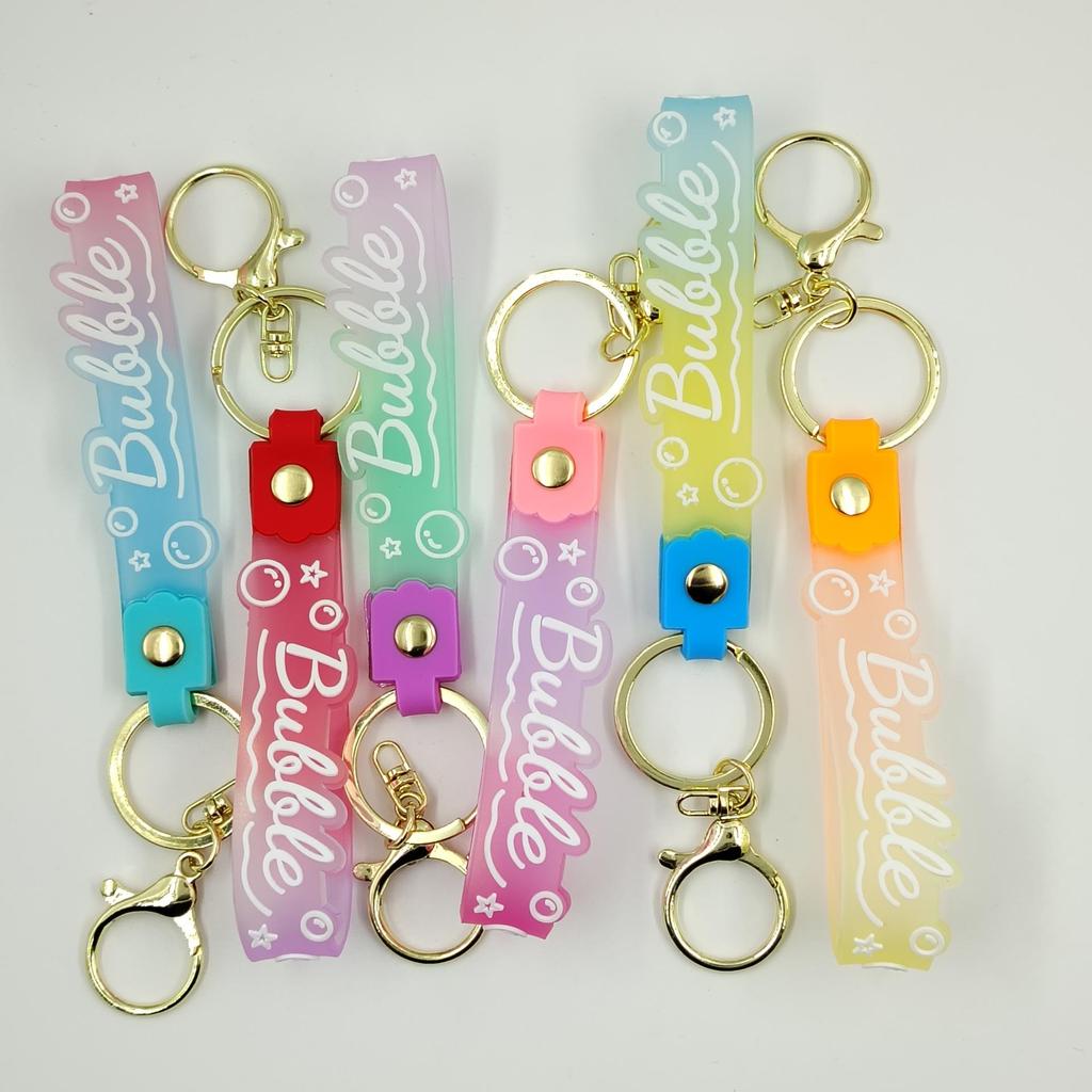 PVC Keychain with Leather Cord and Candy Soft Rubber Doll, Transparent Lanyard, and Jelly Gradient Color Hand Rope