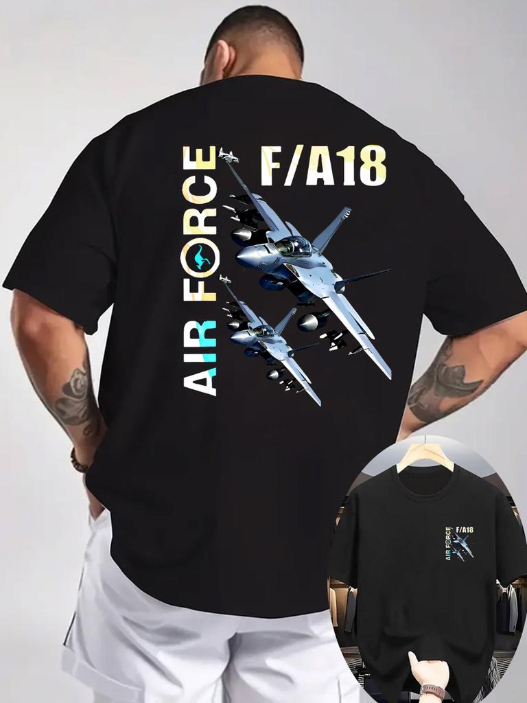 MenS Casual TShirt FA18 Fighter Jet Graphic Print Breathable Knit Fabric Regular Fit Short Sleeve Tee for Outdoor Activities