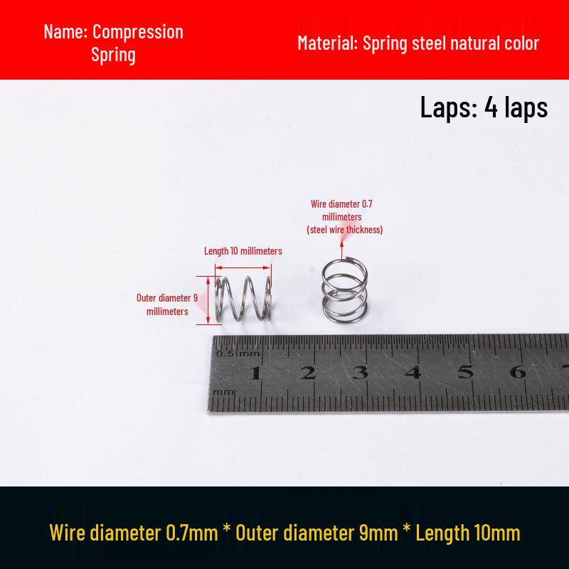 Druckfeder mit Rückstellfunktion aus Federstahl, 0,7 mm Drahtdurchmesser, 8-12 mm Außendurchmesser