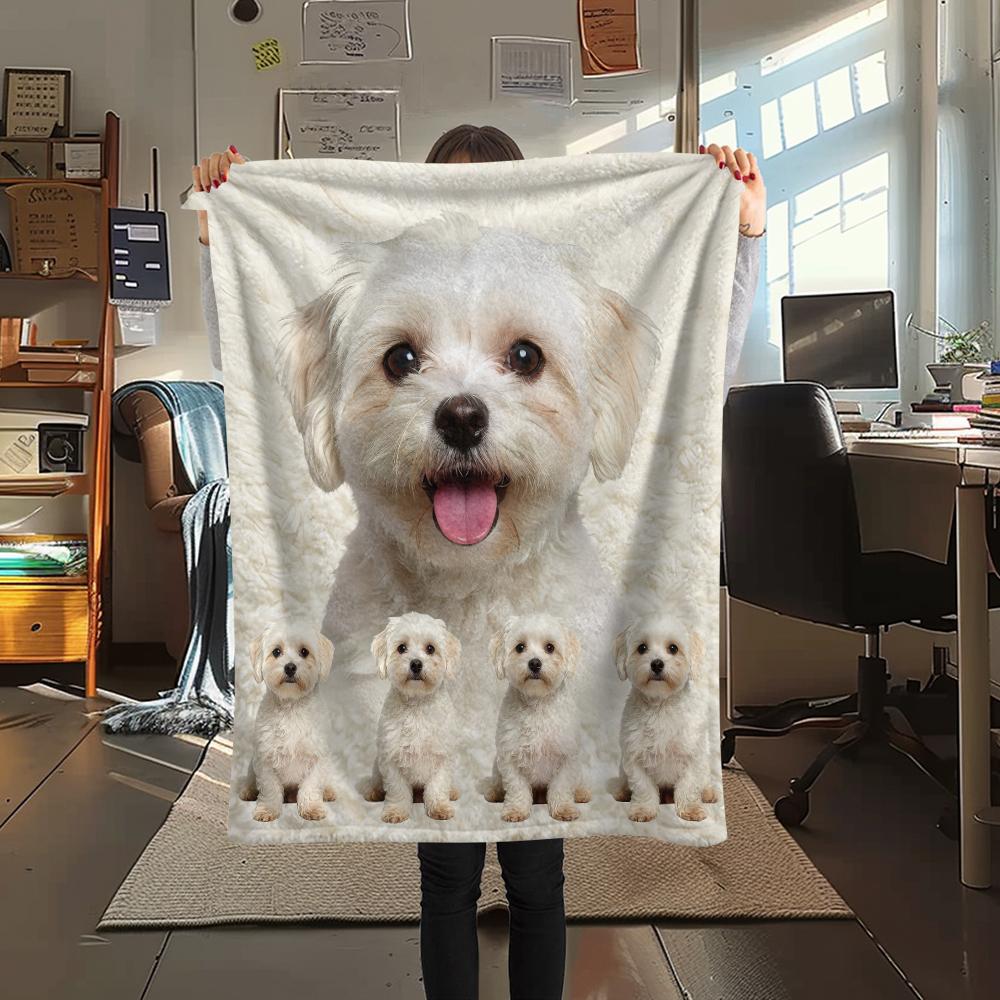 1Pc Lhasa Marejus Dog Print Flannel Blanket, High quality Comfortable for All Seasons, Home Decor, Warmth and Comfort, Perfect for Gifts