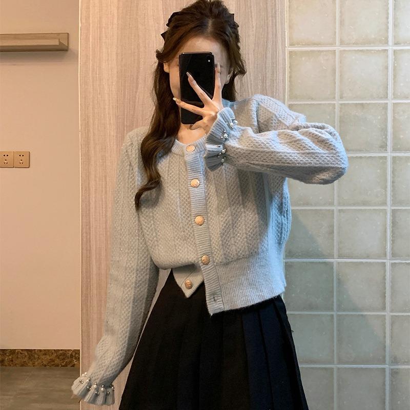 New light ripe women's clothing bow trendy jacket knitted cardigan women's niche design sense gentle bright silk sweater