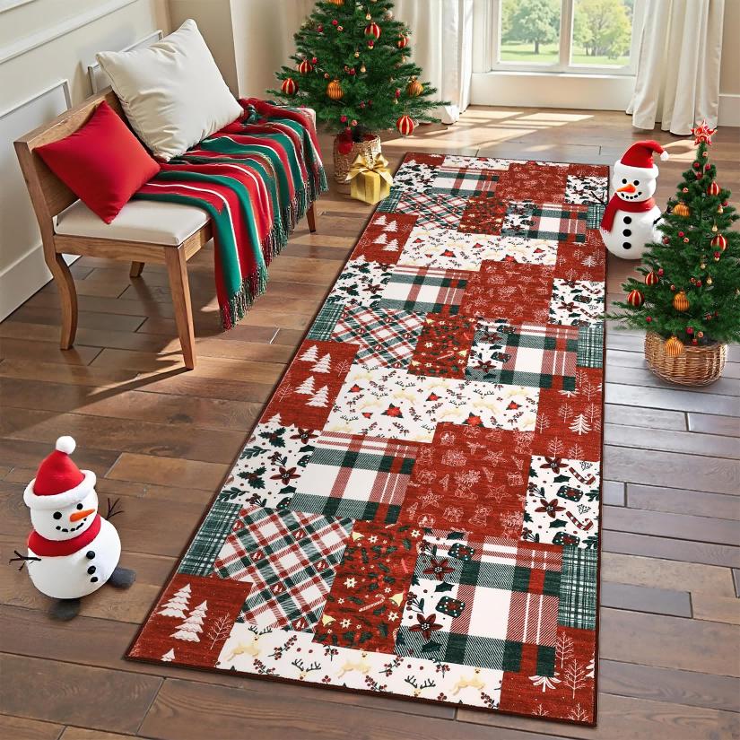 Bohemian Patchwork Style Carpet - Christmas Kitchen Floor Mat - Porch Path Mat - Durable And Washable Home Decoration