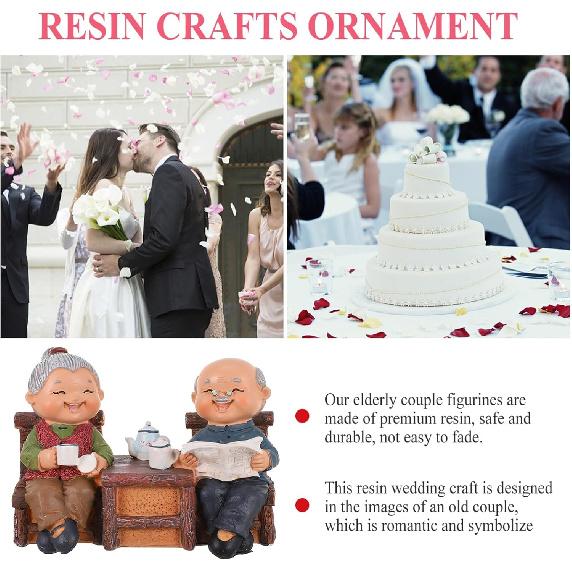 Anniversary Elderly Figurines, Miniature Figures Grandma Grandpa Statue Small Fairies Figurines for Grandparents Parents Anniversary Wedding Home