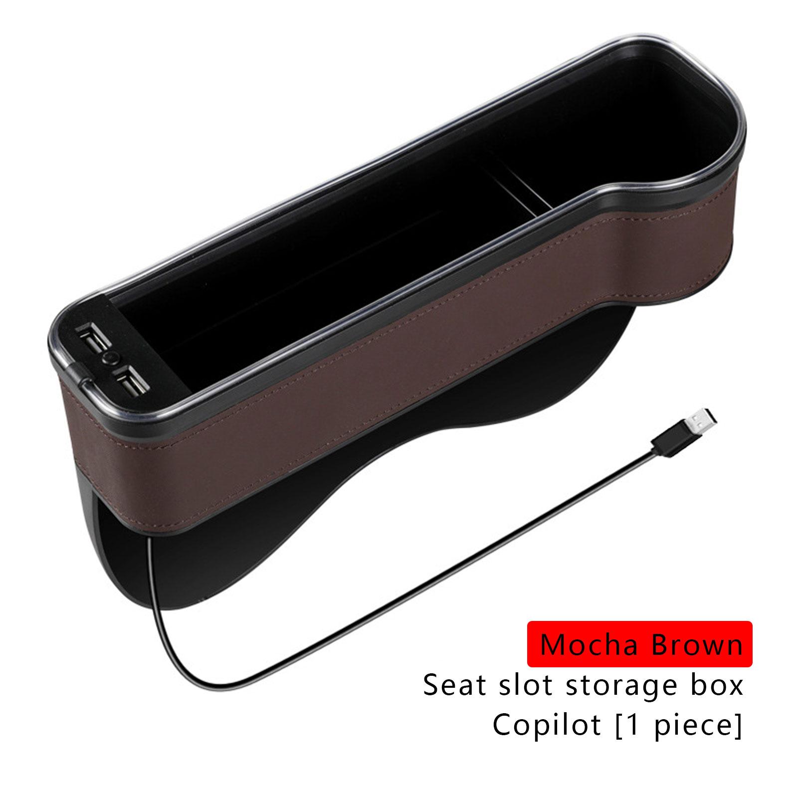 

Двойная USB-зарядка, автомобильная щелевая коробка для хранения, цветной светодиодный карманный органайзер для сиденья с прорезями для сидений, карты, бутылки для телефона, чашки Brown Right 1 Pc