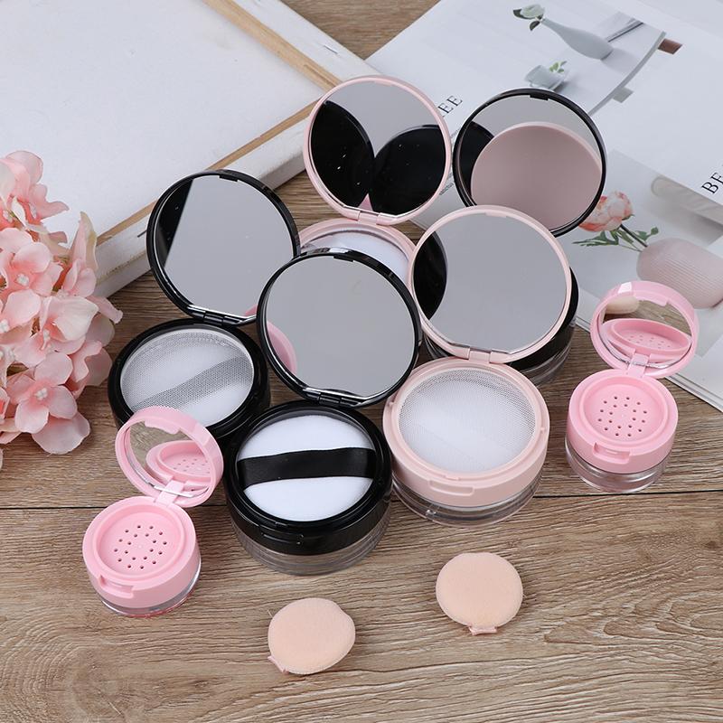 Portable Plastic Powder Box Empty Loose Powder Pot With Sieve Mirror Cosmetic Sifter Loose Jar Travel Makeup Container 7 Styles