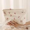 Fashion Makeup Bag Cherry Printed Corduroy Clutch Bag Makeup Bag Large Capacity Lightweight Zipper Makeup Storage Box Multifunctional Bag with Lining