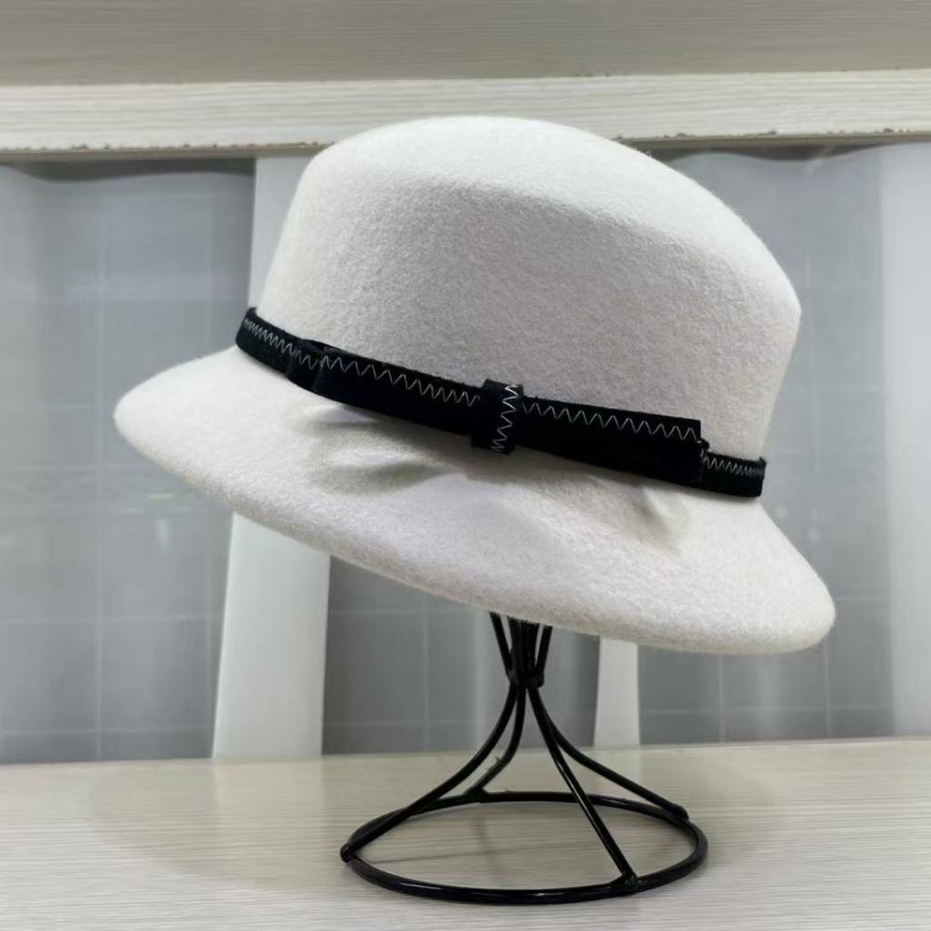 French Romantic High-end Lampshade Hat, Wool Top Hat, Women's Autumn/winter Warmth, Face-enhancing Little Hepburn Style Bucket Hat, Basin Hat