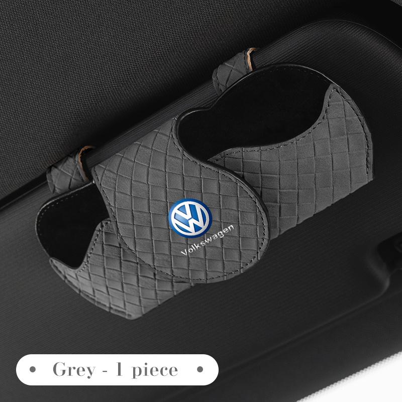 Kluczyk,Pudełko na okulary do osłony przeciwsłonecznej samochodu Skórzane etui w kratę do przechowywania okularów przeciwsłonecznych dla VW Volkswagen Golf 7 8 MK8 ID.3 4 Polo Tiguan Passat B5
