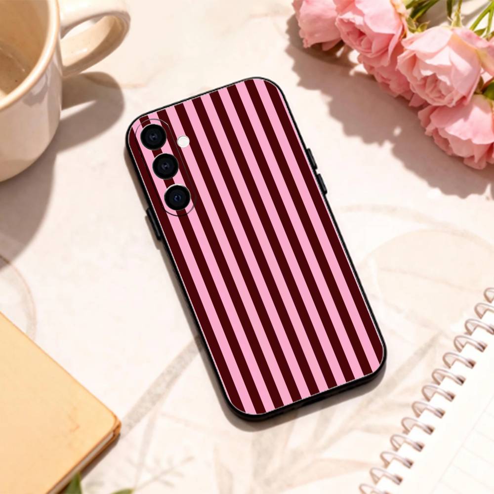 B-Burgundy White Stripe    phone Case For Samsung Galaxy A73,A72,A71,A70,A53,A52,A51,Others Soft Black Shell