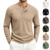 Men's Long Sleeve Loose Fit Ribbed Breathable Henley Shirt Button Placket Casual Pullover Top