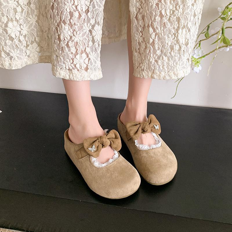 Retro bow bag head half slippers spring and summer new French lazy one pedal casual girls outer slippers