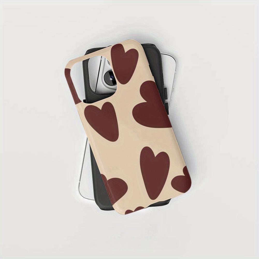 Red Brown Heart-shaped Fashionable Phone Case Suitable for iPhone17, 16, 15, 14,13Pro/Max/Plus Anti Drop Double-layer Back Cover