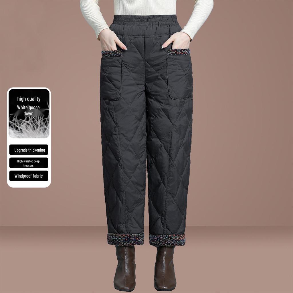 Chic High-Waisted Goose Down Winter Pants for Middle-Aged Women
