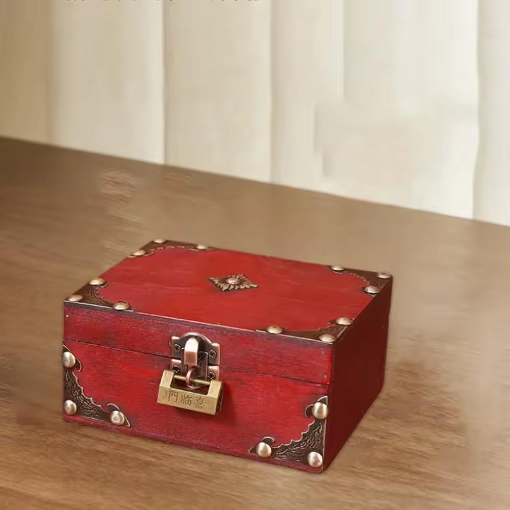 Retro Jewelry Storage Case Square Wood Treasure Box Lockable Password Box  Bracelet