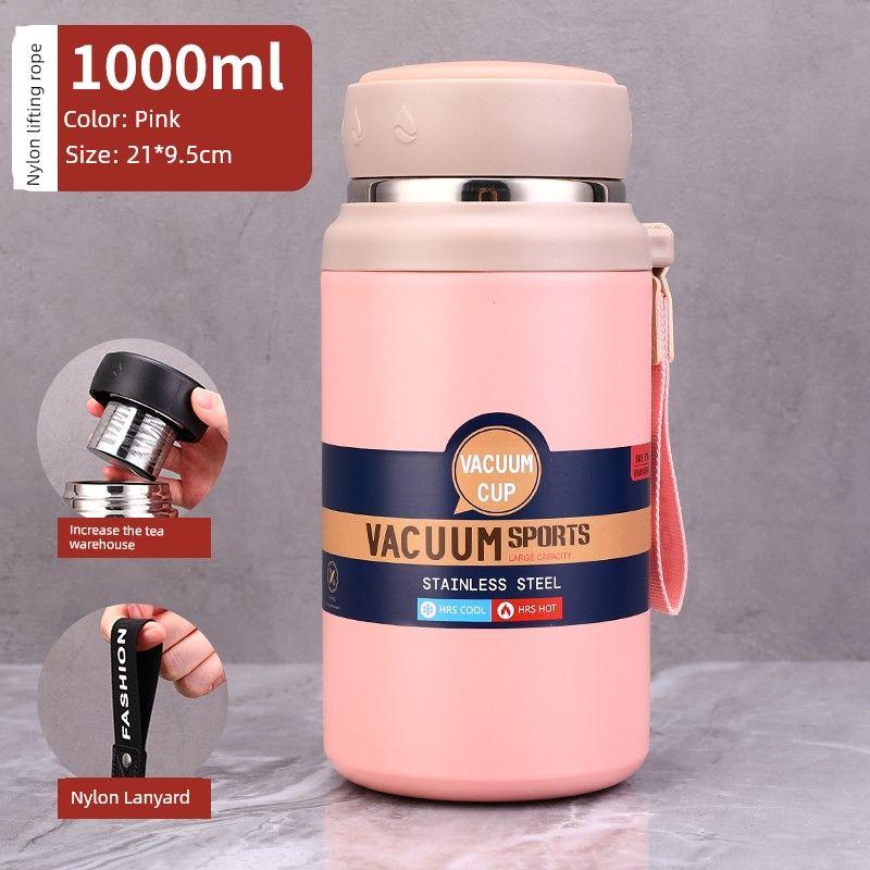 Large Capacity Vacuum Cup 316 Stainless Steel Tea Cup Men and Women Water Cup Student Cute Short Stout Big Belly Cup 1L