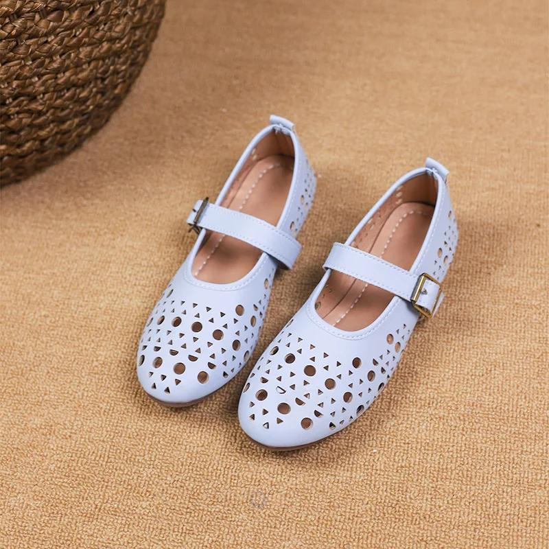 Casual able Women s Flats Summer Hollow Ladies Shoes Closed Toe Sandals Soft and Comfortable Summer Ballet Flat Shoes 36