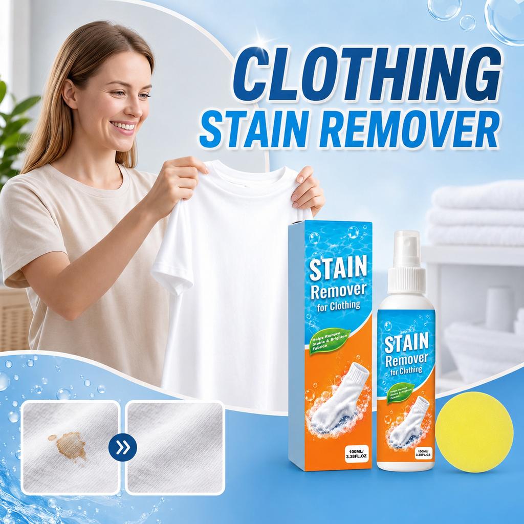 Stain Remover for Clothing Spray 100ml Effective On Oil Stains Coffee Stains Food Stains Fabric Cleaner Spray with Sponge Applicator