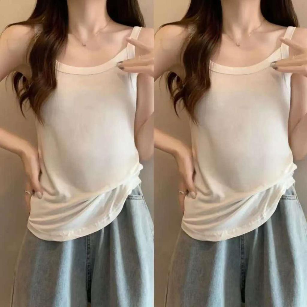Slightly Chubby MM Summer Ice Silk Camisole Set: White Vest Top with Armpit Coverage