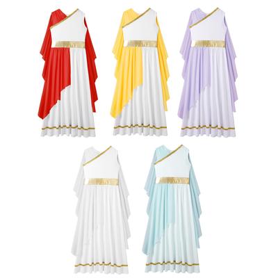 Vestido de tul fluido con retazos y chales sin mangas para niñas, disfraz de toga griega de la Antigua Roma y Egipto para Halloween