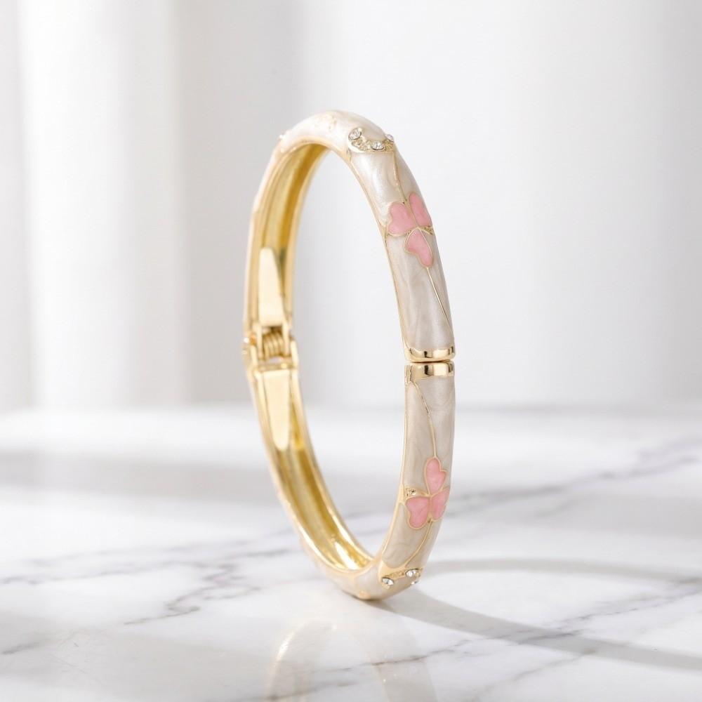 Enamel Floral Flower Crystal Bangle Good Luck Clover Women's Hand Bracelet Jewelry Gifts