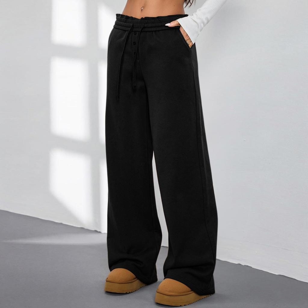 Women's Wide Leg Sweatpants Fall High Waisted  Pants Drawstring Workout Joggers With Pockets