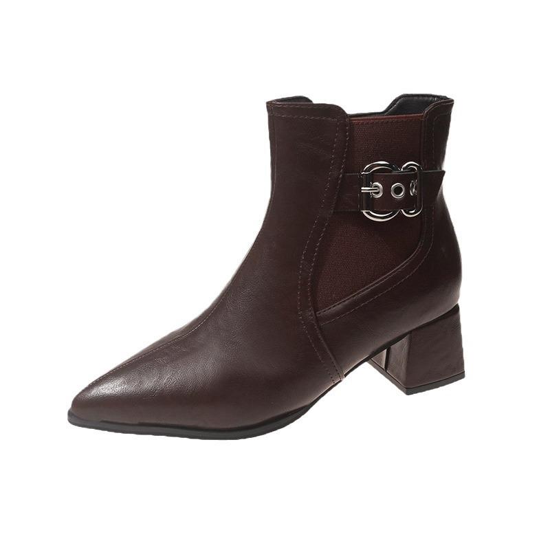 Europe, America 2025 pointed thick heel temperament fashion women's boots autumn new large size medium heel elastic short boots