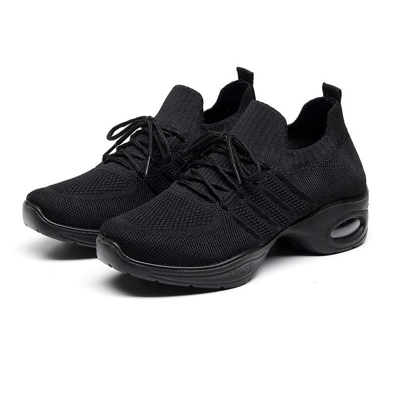 Spring Women's Versatile Flyknit Cloth Shoes, Breathable Non-Slip Soft Sole Dance & Casual Shoes