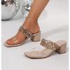 New Square Clamp Toe Women Slippers Thin Low Heels CRYSTAL Sandals Summer Party Slide Shoes Zapatos Mujer