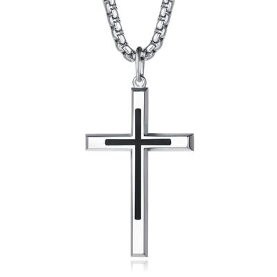 Kreuz Halskette Silber 925 Kreuz Anhänger Edelstahl 316L Chirurgenstahl Kette 60cm Amulett Accessoire Schwarz Weihnachtsgeschenk