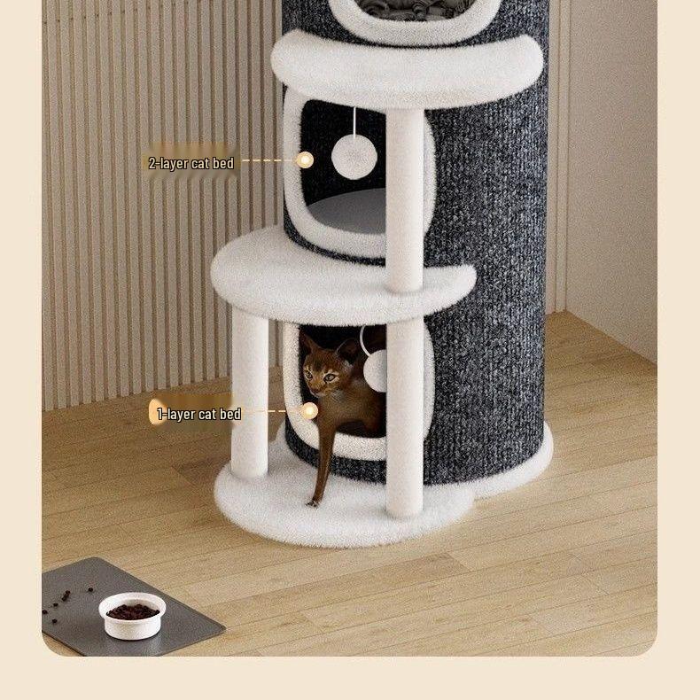 Celoroční kočičí domeček s lezeckou konstrukcí: Vícevrstvý teplý, odolný proti opotřebení design se škrabadlem a dírou ve stromě.